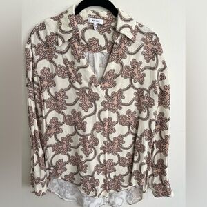 Reiss Women's V-Neck Pink and Cream Patterned Top - Size 4